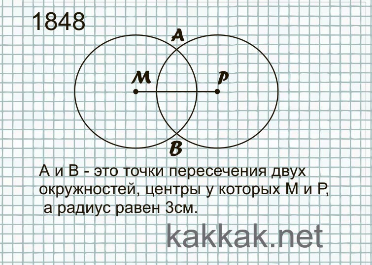 Нарисуйте две окружности которые пересекаются в двух точках